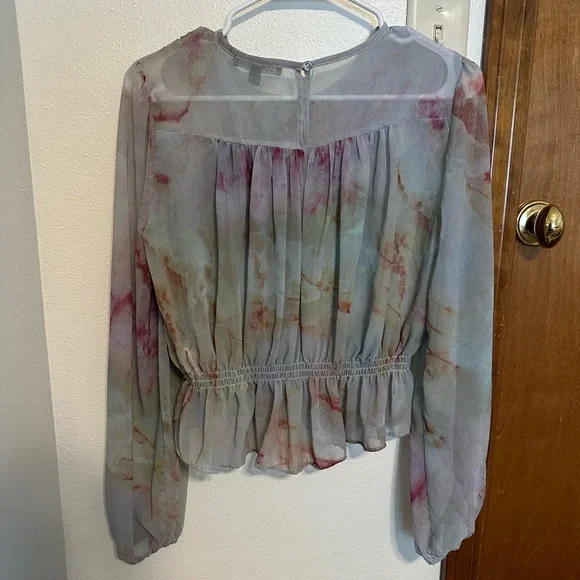 Steve Madden Pyper Ruched Satin Peplum Top XS - Picture 5 of 6